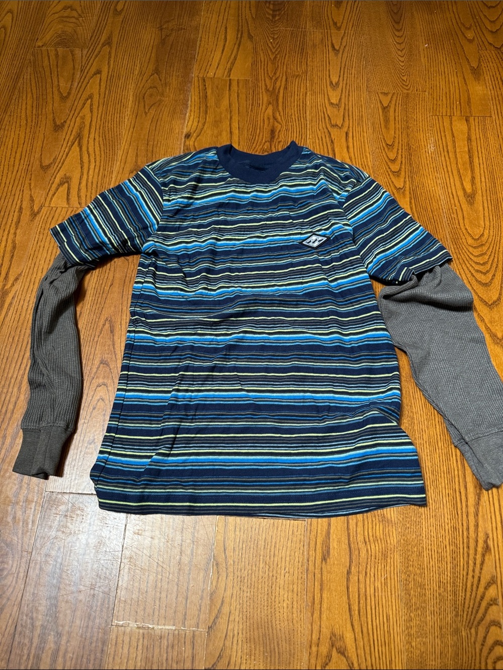 Billabong Men's Layered-Look Striped Long Sleeve Shirt - Blue & Gray